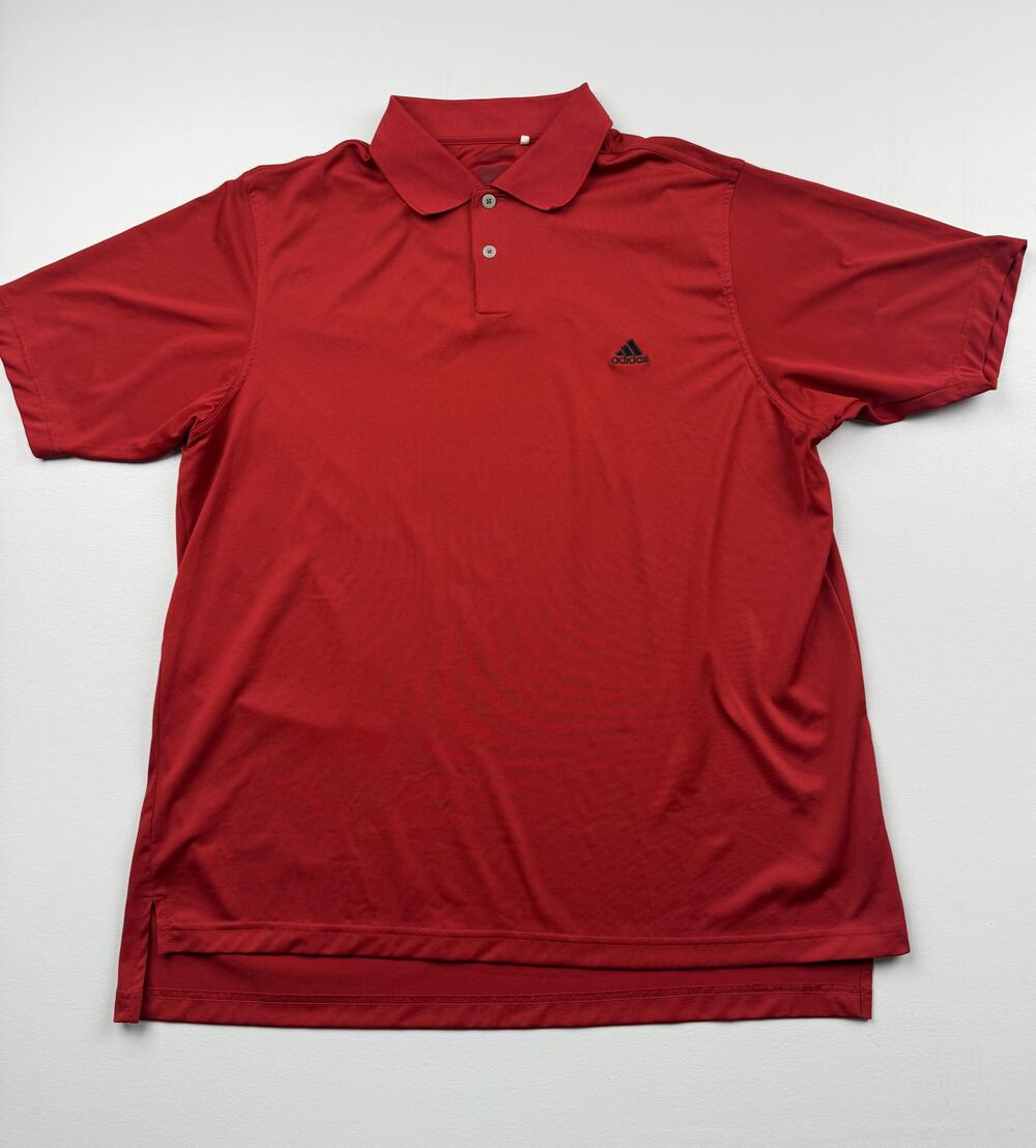 Adidas Polo Shirt Mens Red Solid Golf Performance Lightweight Knit Read